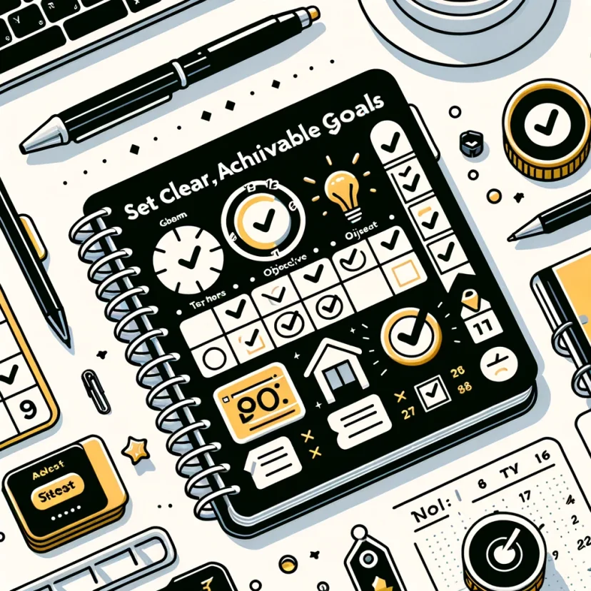 A planner or calendar with goals and milestones marked.