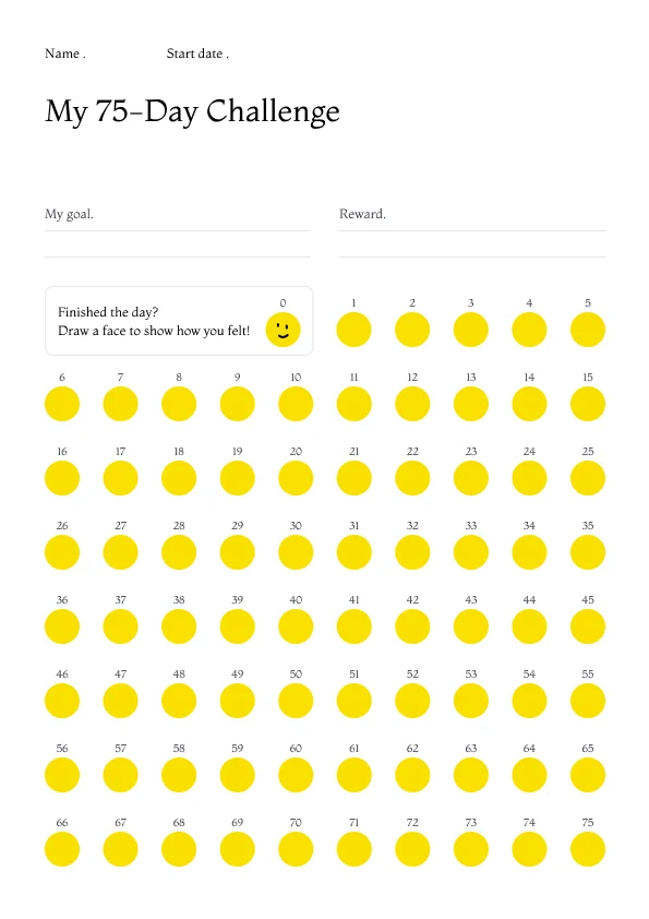 printable 75 Hard challenge progress sheet printable 75 Hard challenge progress sheet