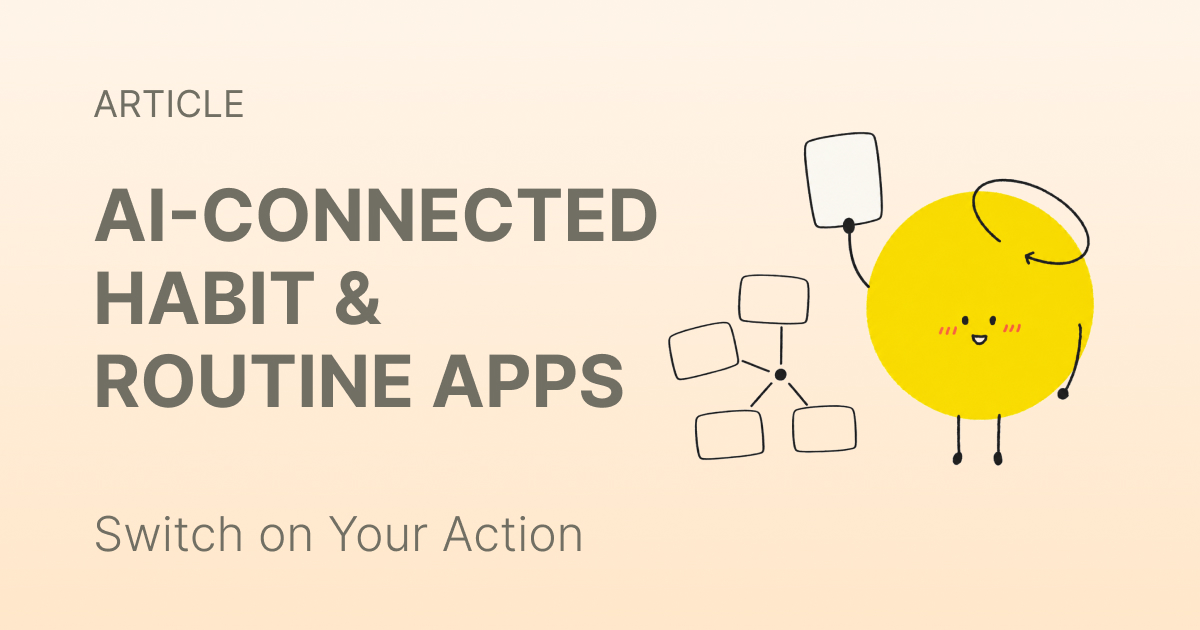 A phone showing a routine app screen linked by a dotted line to a chat window icon