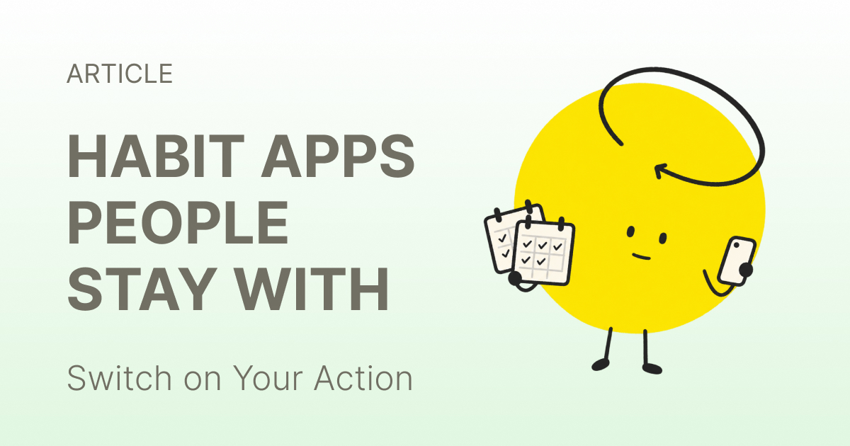 Seven habit app icons arranged along a timeline that stretches from one week to several years