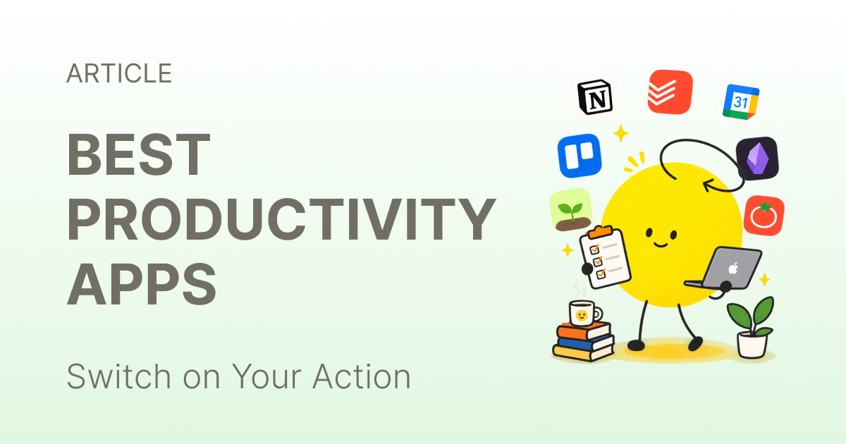 A phone home screen with eleven productivity app icons arranged in a grid