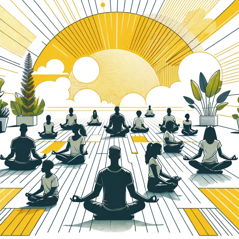Illustrating a serene meditation scene with a diverse group of people.
