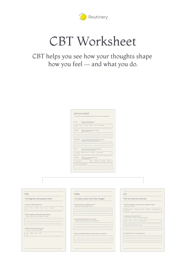 Example of printable CBT worksheet for daily emotional tracking