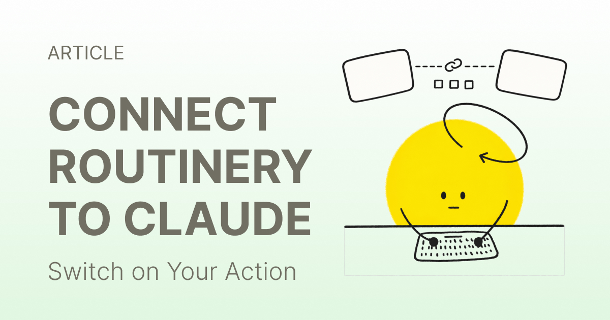 A phone showing the Routinery app linked by a dotted line to a Claude chat window