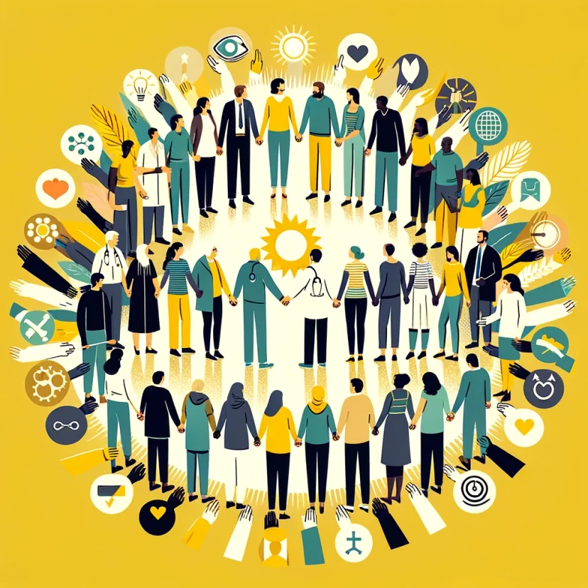 image illustrating diverse groups of people supporting each other, symbolizing the importance of social connections in building resilience. image illustrating diverse groups of people supporting each other, symbolizing the importance of social connections in building resilience.