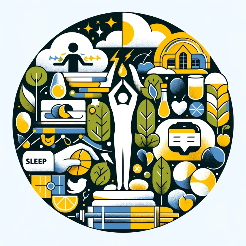 an illustration that highlights the importance of physical health in managing stress, incorporating elements of regular exercise, adequate sleep, and a balanced diet. an illustration that highlights the importance of physical health in managing stress, incorporating elements of regular exercise, adequate sleep, and a balanced diet.