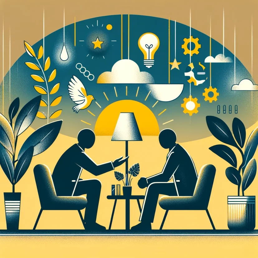 an illustration that portrays the encouragement to seek the guidance of a psychologist or counselor when facing overwhelming challenges. an illustration that portrays the encouragement to seek the guidance of a psychologist or counselor when facing overwhelming challenges.