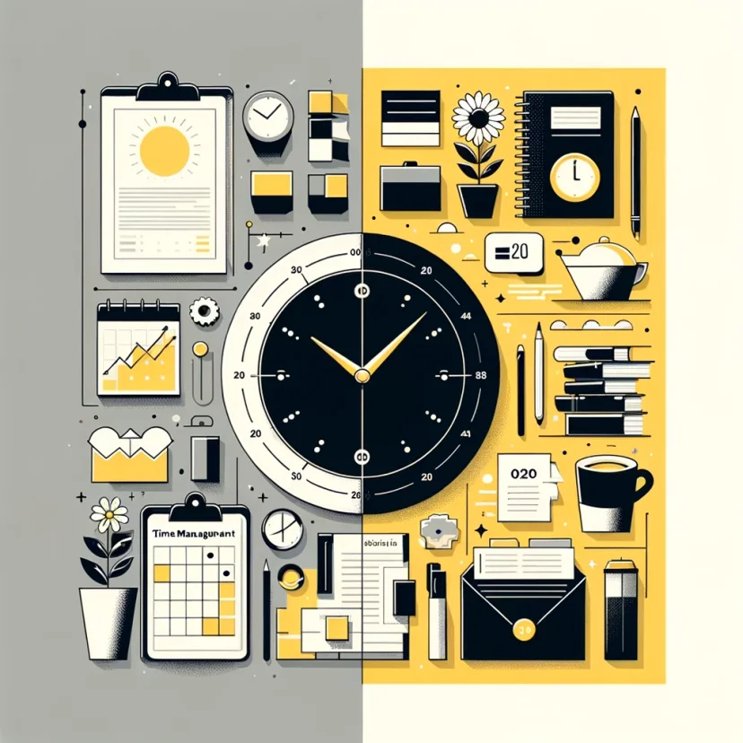 The image conceptualizes time management and organization in a minimalistic style, using visual metaphors to symbolize order and efficiency. The image conceptualizes time management and organization in a minimalistic style, using visual metaphors to symbolize order and efficiency.