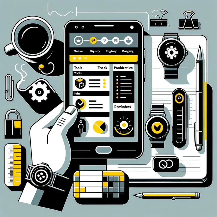 Highlighting the role of technology in supporting routine maintenance, this image features visual symbols of digital tools like smartphones and smartwatches, emphasizing their utility in tracking progress and providing reminders. Highlighting the role of technology in supporting routine maintenance, this image features visual symbols of digital tools like smartphones and smartwatches, emphasizing their utility in tracking progress and providing reminders.