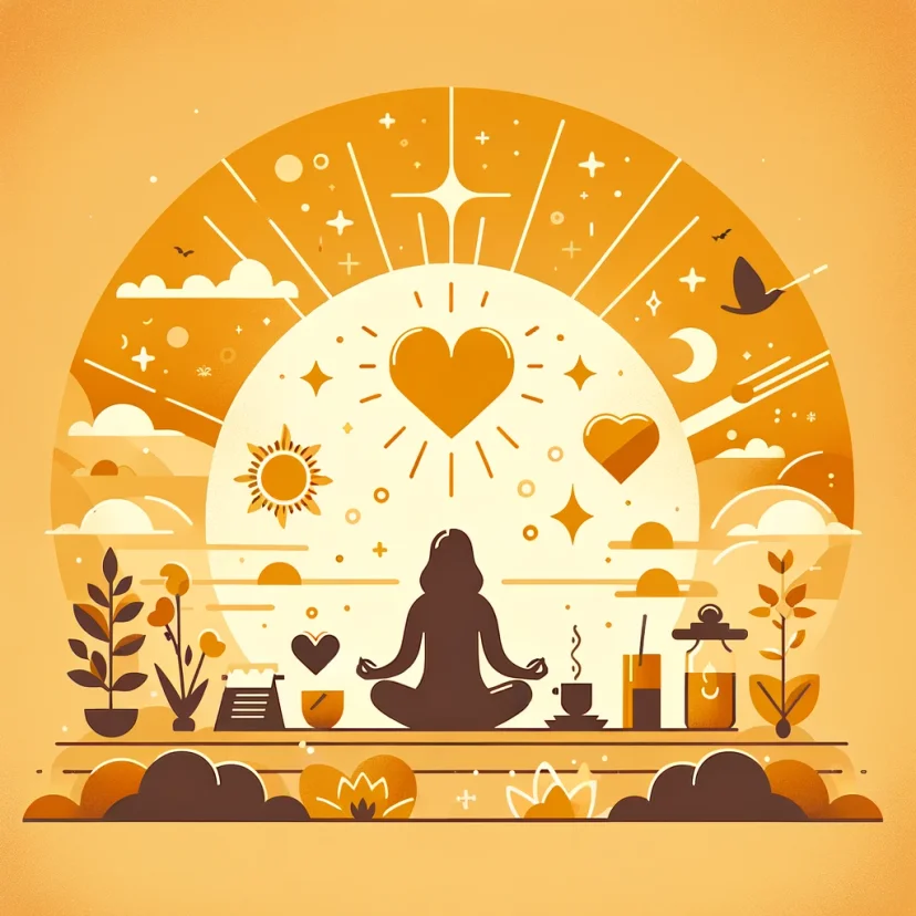 Reflect and Be Grateful: A serene morning scene with a person in contemplation, surrounded by symbols of gratitude. Reflect and Be Grateful: A serene morning scene with a person in contemplation, surrounded by symbols of gratitude.