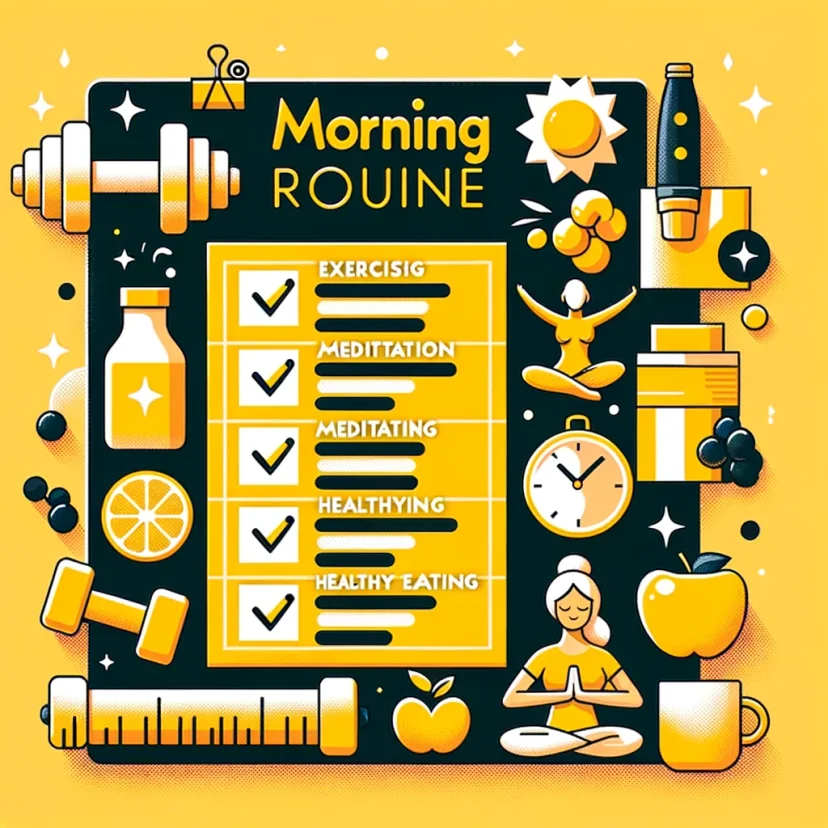 Plan and Prioritize Activities: A checklist highlighting key morning activities such as exercise and meditation. Plan and Prioritize Activities: A checklist highlighting key morning activities such as exercise and meditation.