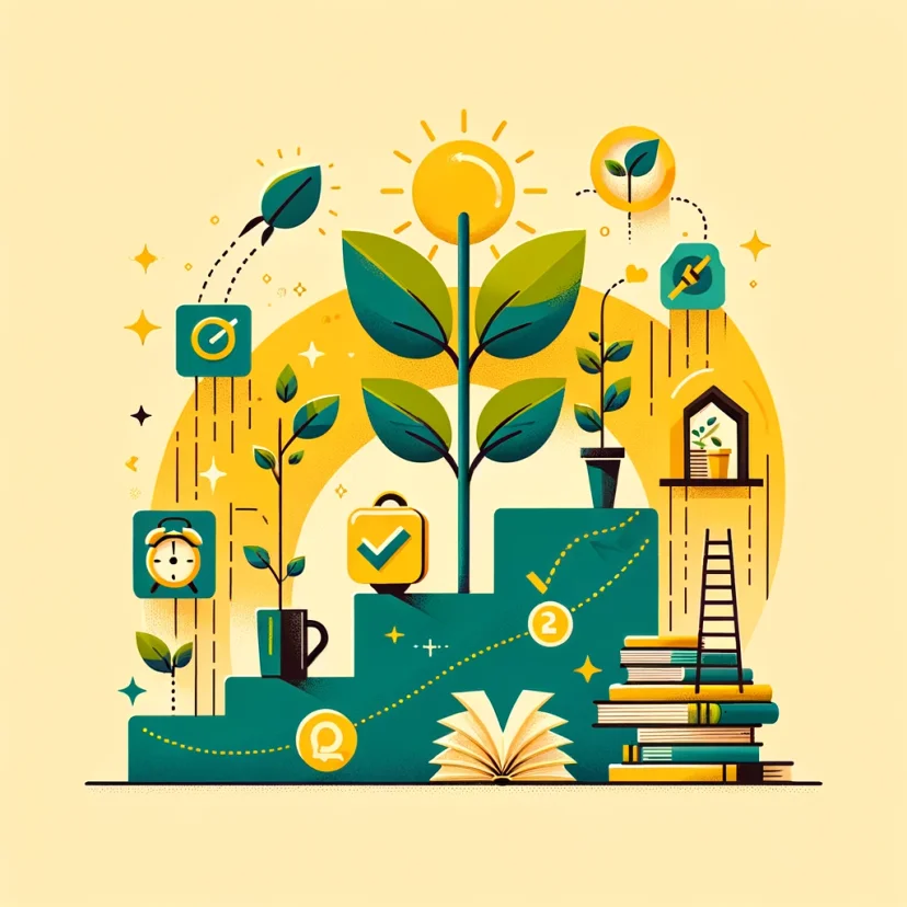 Start Small and Build Gradually: Symbolic representation of growth, with small morning activity icons growing in size. Start Small and Build Gradually: Symbolic representation of growth, with small morning activity icons growing in size.