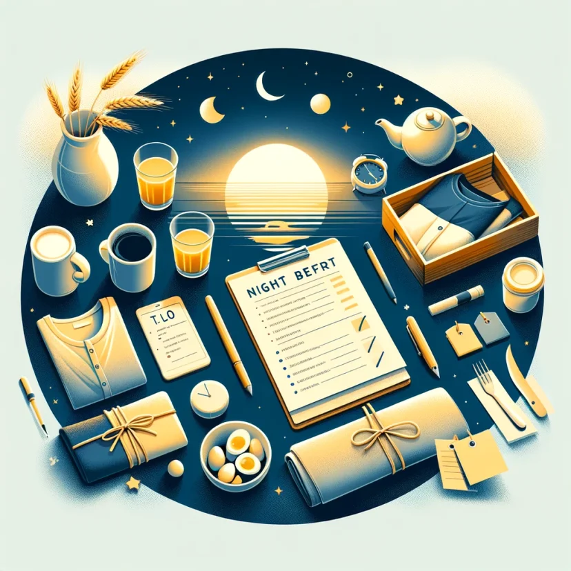 Prepare the Night Before: Night-time preparation elements under a transitioning sky. Prepare the Night Before: Night-time preparation elements under a transitioning sky.