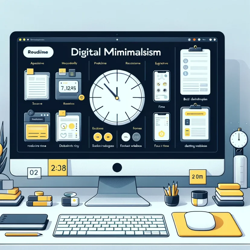 Organized digital workspace with a focus timer and minimalistic design for implementing digital minimalism. Organized digital workspace with a focus timer and minimalistic design for implementing digital minimalism.