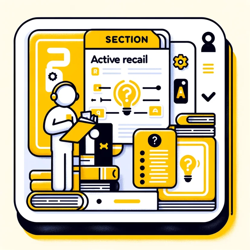 a minimalistic section image for your blog post, showcasing a character using flashcards for active recall. This design emphasizes the learning strategy with a clear depiction of flashcards, aligning with Routinery's brand identity and color scheme. a minimalistic section image for your blog post, showcasing a character using flashcards for active recall. This design emphasizes the learning strategy with a clear depiction of flashcards, aligning with Routinery's brand identity and color scheme.