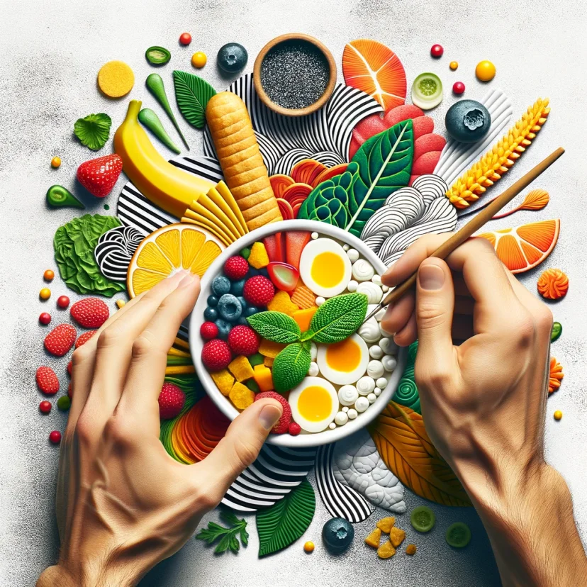 A close-up of someone appreciating the texture and color of a vibrant, healthy dish, embodying the essence of savoring each bite. A close-up of someone appreciating the texture and color of a vibrant, healthy dish, embodying the essence of savoring each bite.