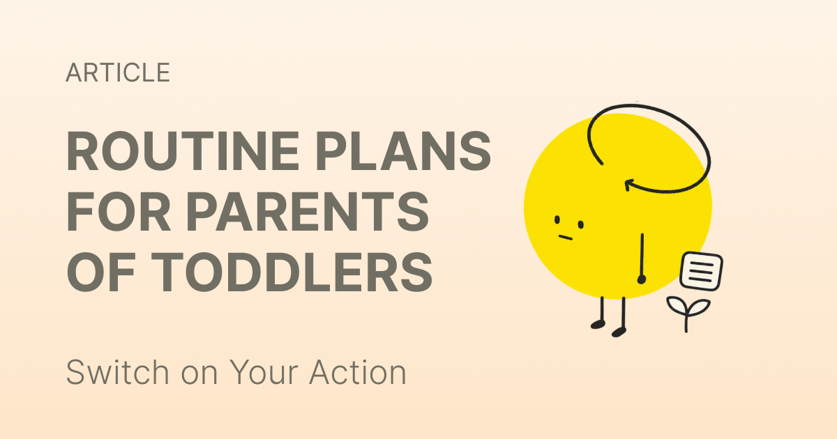 A parent holding a toddler on one hip while a phone on the kitchen counter shows the next step of a bedtime routine