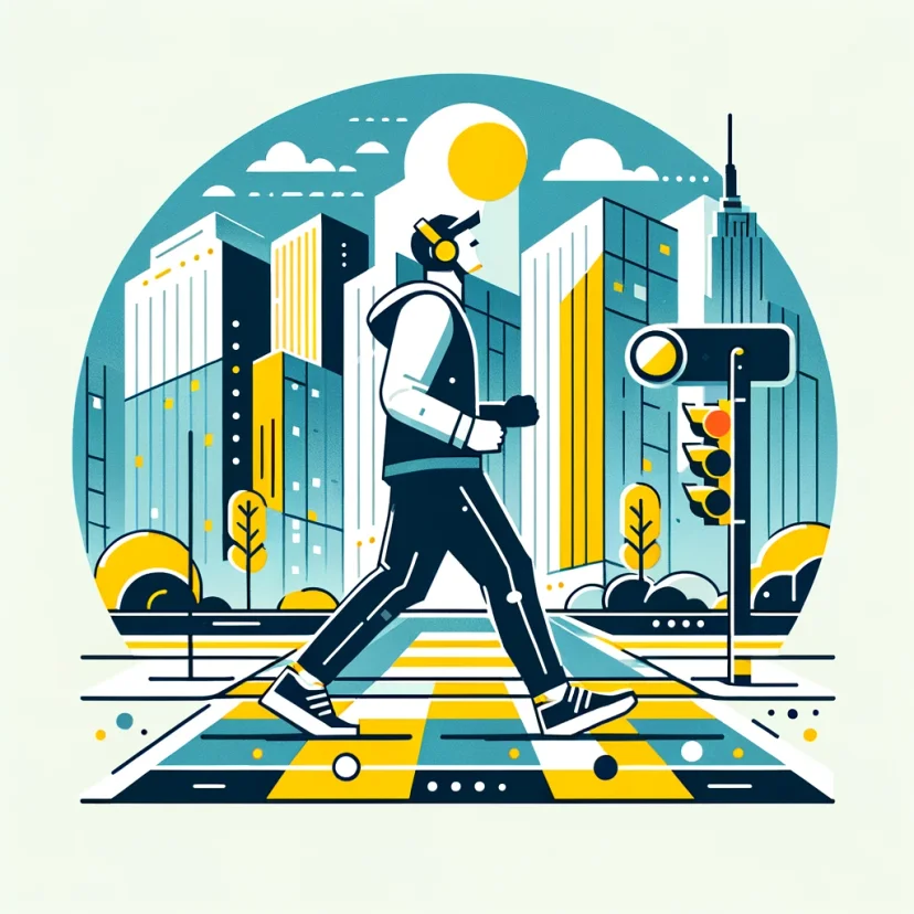 Physical Activity in an Urban Setting: Showcasing a person taking a brisk walk, highlighting an easy way to incorporate physical activity. Physical Activity in an Urban Setting: Showcasing a person taking a brisk walk, highlighting an easy way to incorporate physical activity.