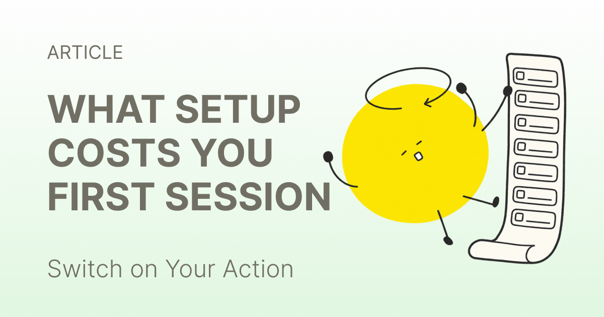 A habit app onboarding screen with several setup fields open, next to a clock showing a few minutes have passed