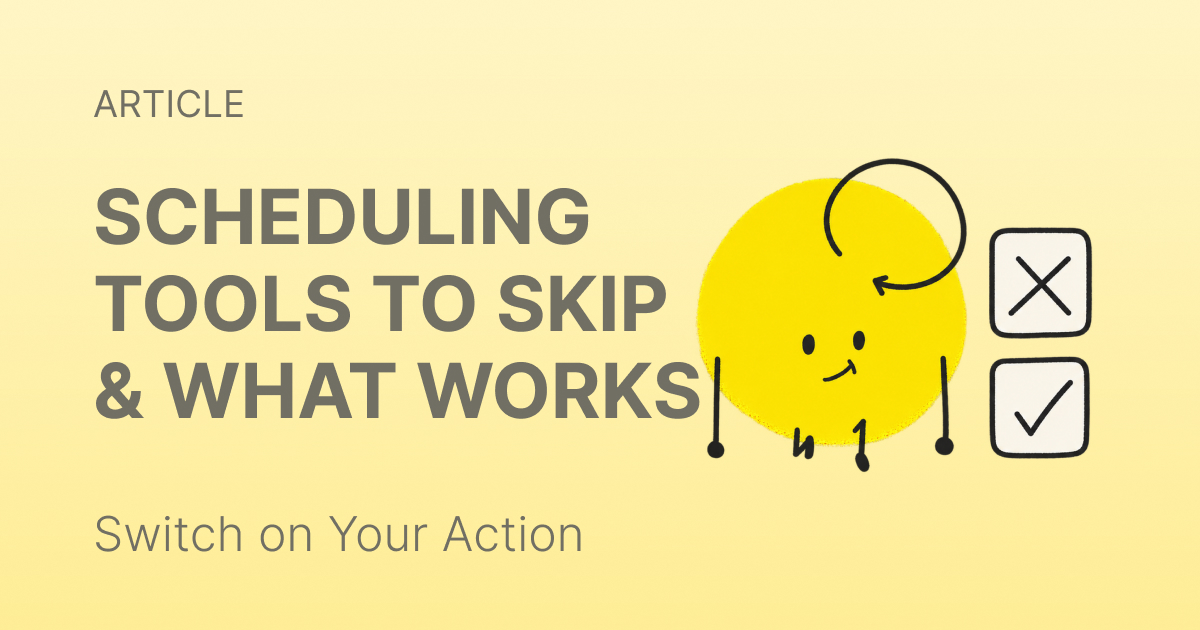 A crossed-out planner app icon next to a phone showing a simple daily schedule