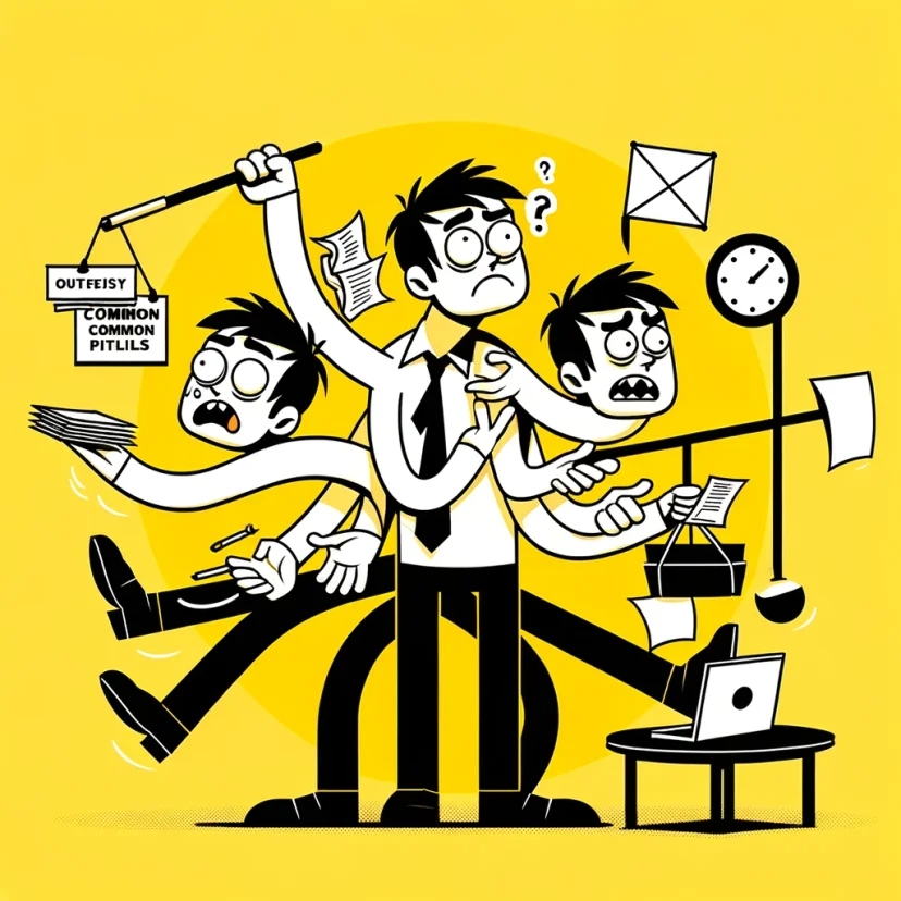 confused or overwhelmed individual trying to juggle multiple goals at once. This individual should be depicted in a whimsical manner, with exaggerated expressions of confusion and being overwhelmed, to highlight the importance of avoiding common goal-setting mistakes. confused or overwhelmed individual trying to juggle multiple goals at once. This individual should be depicted in a whimsical manner, with exaggerated expressions of confusion and being overwhelmed, to highlight the importance of avoiding common goal-setting mistakes.