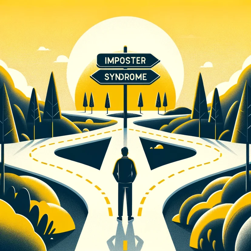 An image captures a person at a crossroads, symbolizing the internal conflict of imposter syndrome, perfect for setting the stage for the blog's exploration of overcoming self-doubt. An image captures a person at a crossroads, symbolizing the internal conflict of imposter syndrome, perfect for setting the stage for the blog's exploration of overcoming self-doubt.