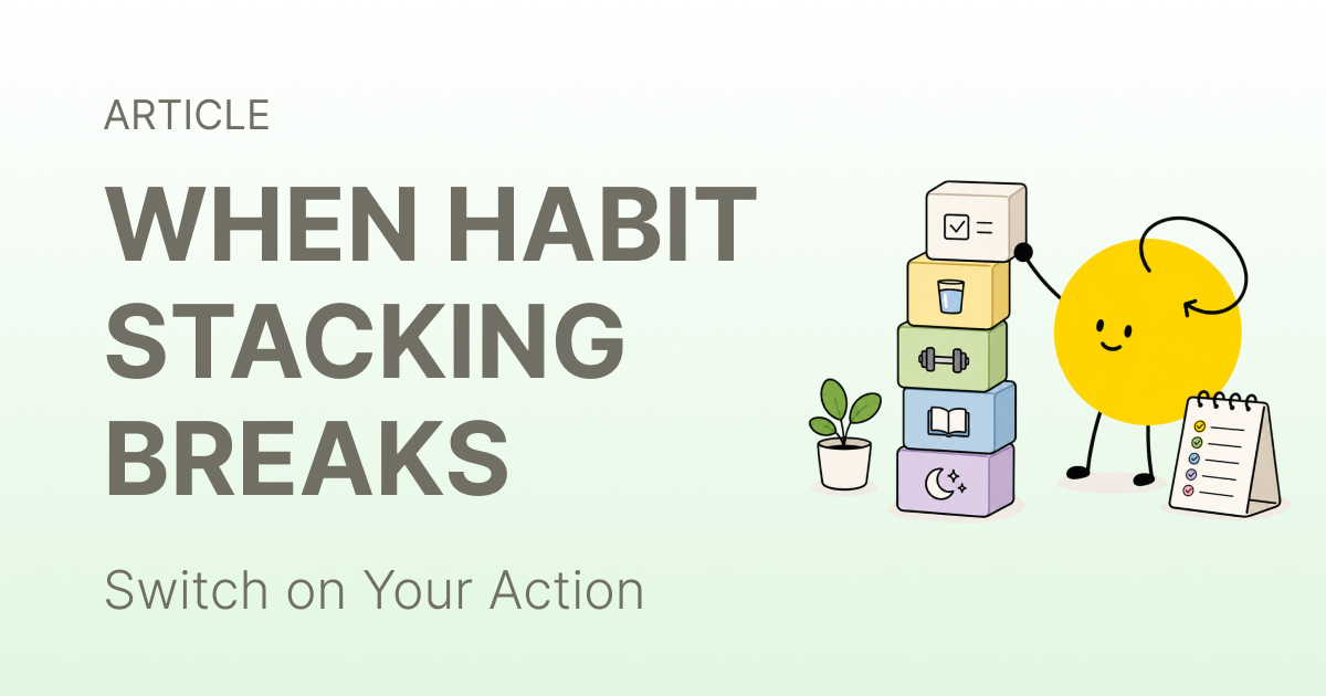 A chain of morning habits with one broken link in the middle