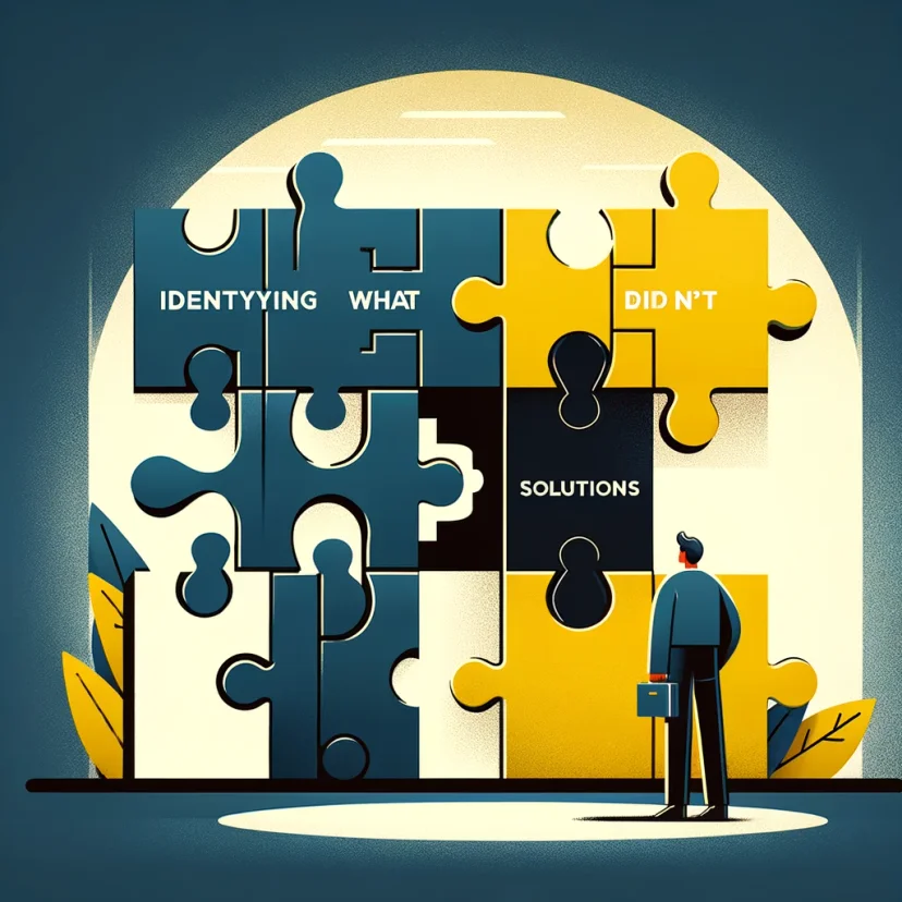 A figure contemplating a puzzle, representing the identification of challenges and formulation of solutions. A figure contemplating a puzzle, representing the identification of challenges and formulation of solutions.