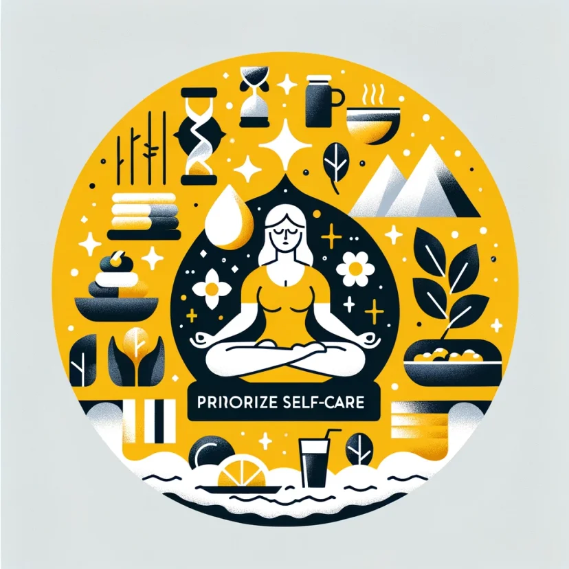 A relaxed figure in a serene setting with self-care items, highlighting the importance of relaxation and self-care. A relaxed figure in a serene setting with self-care items, highlighting the importance of relaxation and self-care.