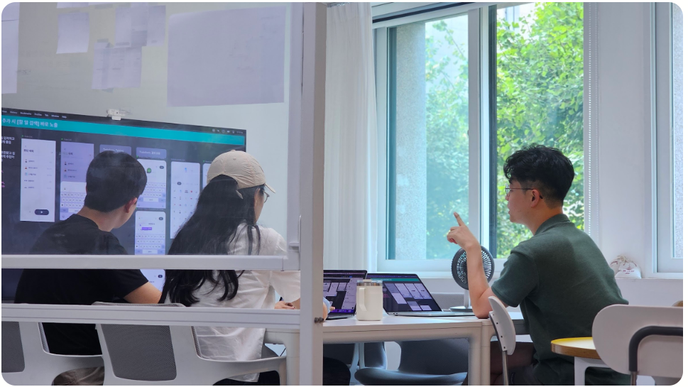 Three Routinery team members in a meeting