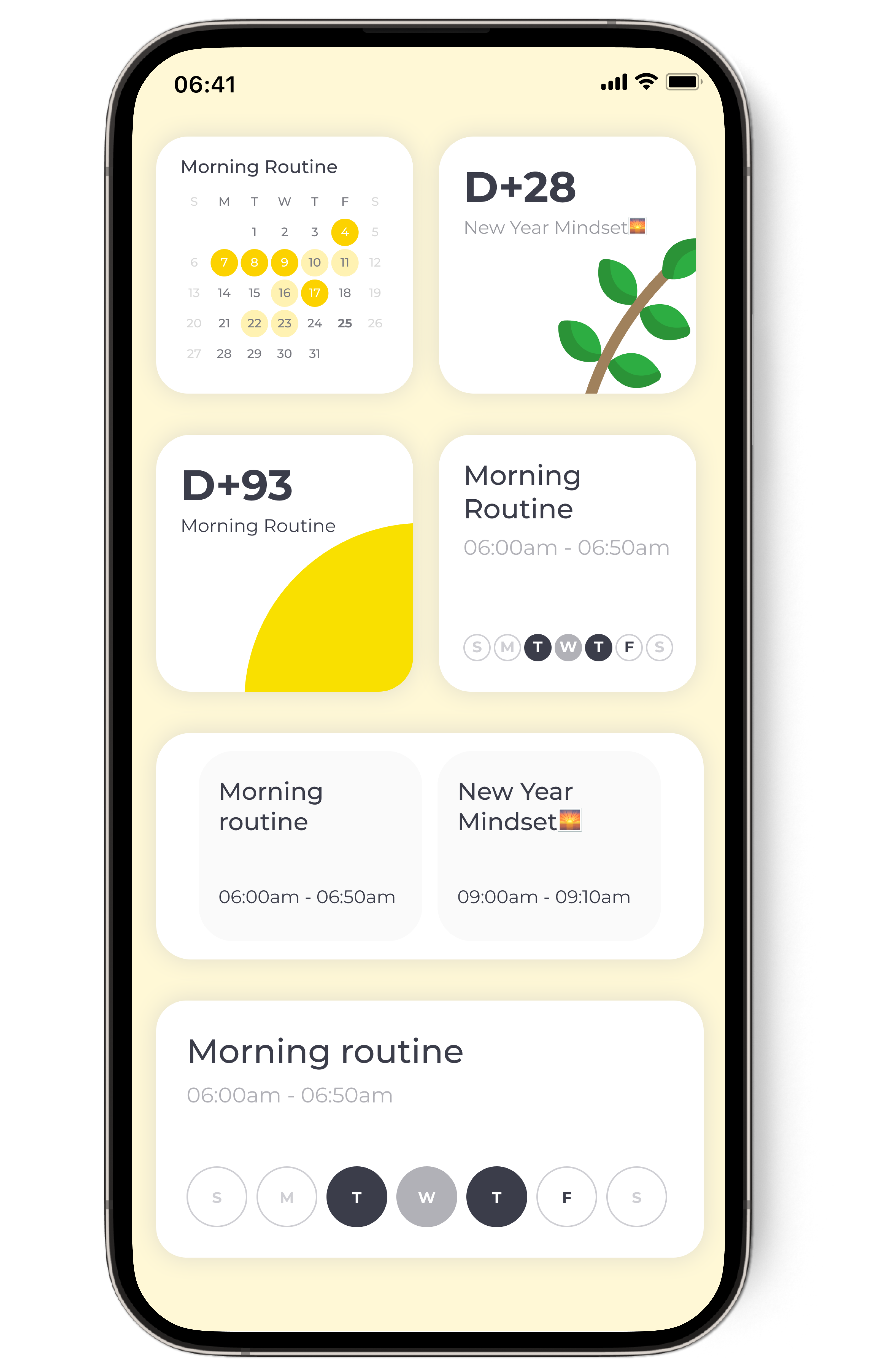 Track your routine progress anytime, anywhere with intuitive calendar widgets